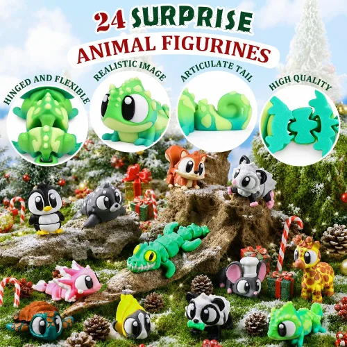 Vista 4 de JOICEE Calendario de Adviento de Navidad 2026 con mini juguetes de animales Rojo