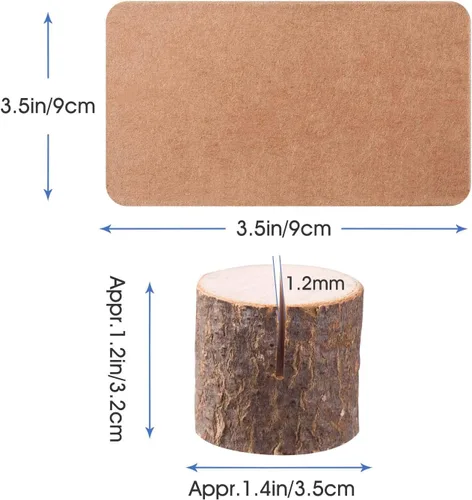 Vista 2 de Toncoo Portatarjetas de madera, 15 soportes rústicos de alta calidad para números de mesa y 30 tarjetas de mesa de papel Kraft, soportes de madera