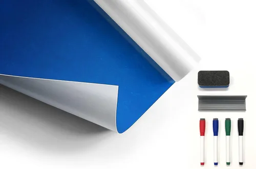 Vista 3 de Papel tapiz autoadhesivo magnético de borrado en seco con bandeja magnética para marcadores, marcadores de borrado en seco y paño de microfibra