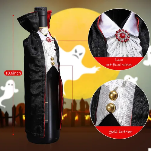 Vista 2 de Decoración de cubierta de botella de vino de Halloween – Drácula y vampiro para vino de regalo