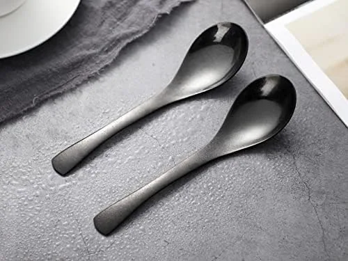 Vista 6 de Juego de 6 cucharas de mesa redondas de acero inoxidable con espejo pulido de plata para ramen