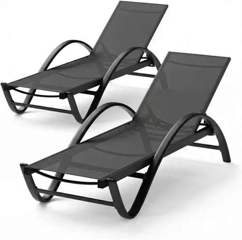 Vista 12 de SUNLEI Juego de 2 tumbonas para patio al aire libre, sillas de piscina ajustables con ruedas, sillas de bronceado reclinables de aluminio para Gris