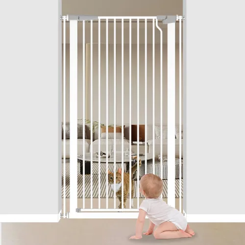 Vista 10 de Puerta para gatos extra alta de 51.18 pulgadas, puerta ajustable para mascotas para puertas y escaleras de 29.5 a 40.5 pulgadas de ancho, puerta