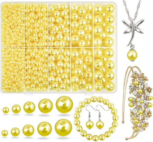 Vista 21 de Perlas de Perla Negra para Hacer Joyas, 1750 piezas de Perla Negra para Manualidades con Agujero de 4 mm 6 mm 8 mm 10 mm 12 mm Perla Espaciadora