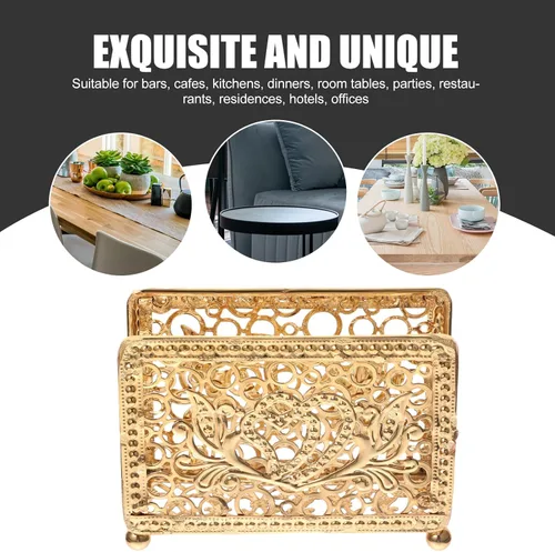 Vista 7 de IMIKEYA Metal Napkin Holder Upright Tissue Storage Rack Gold Rectangular Decorative Napkin Stand for Dining Table Farmhouse Kitchen Accessory