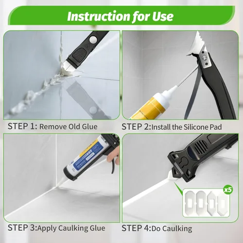 Vista 2 de Herramienta de calafateo 6 en 1, herramienta de acabado y removedor de lechada con raspador con 6 almohadillas de silicona, herramienta