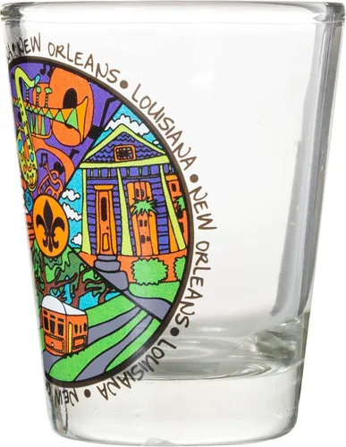 Vista 3 de Artisan Owl Vaso de chupito de recuerdo multicolor icónico de New Orleans Louisiana