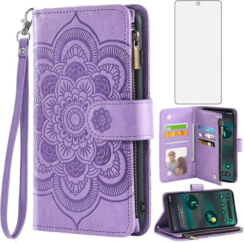 Vista 13 de Asuwish Funda de teléfono para Google Pixel 6A 5G 2022 con protector de pantalla de vidrio templado y soporte de tarjeta de crédito con tapa