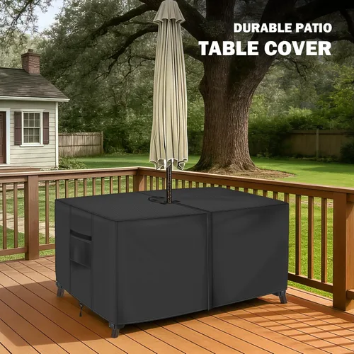 Vista 6 de Funda rectangular para mesa de patio con agujero para sombrilla - 108"L x 82"W x 23"H (TAMAÑO DE LA FUNDA, NO TAMAÑO DE LA MESA) Tela Oxford 600D