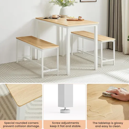 Vista 8 de Dining Table Set, Bar Table with 2 Dining Benches, Kitchen Table Counter with Chairs, for Kitchen Breakfast Table, Living Room, Party Room, Natural