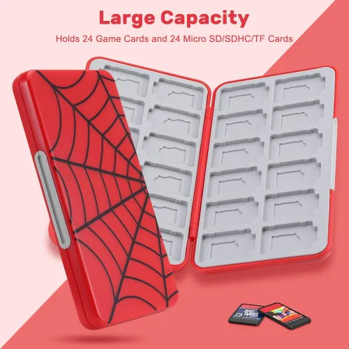 Vista 2 de Jusy Funda para tarjetas de juego para Nintendo Switch, con 24 ranuras para tarjetas de juego y 24 ranuras para tarjetas micro SD