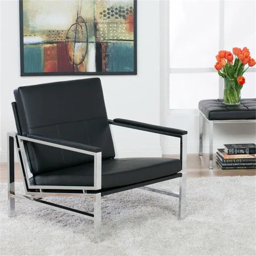 Vista 2 de Atlas Modern Accent Silla en piel mezclada, cromado/negro
