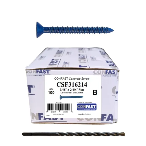 Vista 16 de CONFAST Tornillo de Anclaje para Concreto Phillips Plano Azul de 1/4" x 1-1/4" con Broca para Anclaje en Mampostería, Bloque o Ladrillo