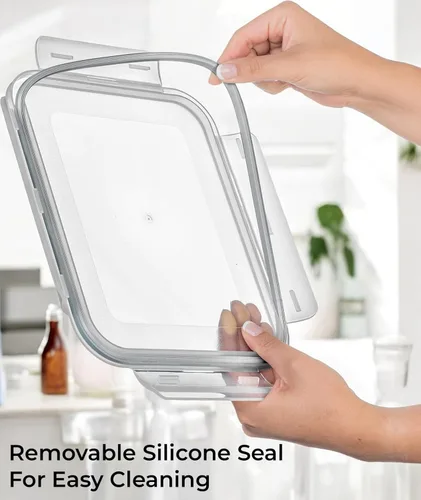 Vista 8 de Recipiente grande de vidrio para alimentos de 111.6 fl oz/112 oz con tapa de bloqueo. Ideal para almacenar alimentos, verduras o frutas. Cazuela