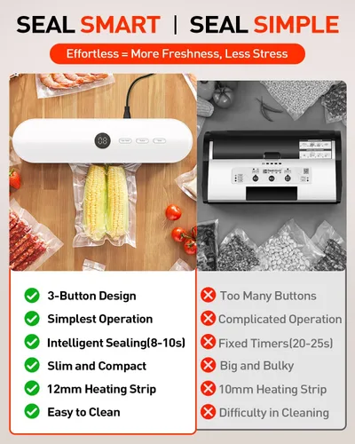 Vista 4 de Máquina selladora al vacío de alimentos, sellador al vacío para alimentos automático inteligente de un solo toque, fácil de operar, ahorrador