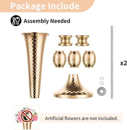 Vista 5 de Nuptio 2 centros de mesa para mesa de boda, jarrón de trompeta de metal de 24 pulgadas de alto, jarrones de flores para fiesta, cena, centro