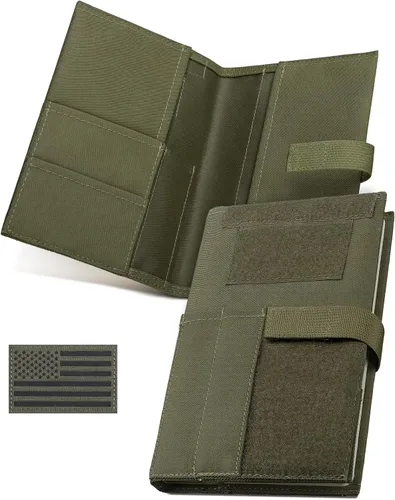 Vista 8 de Funda táctica para libro de registro militar de 5.5 x 8 pulgadas, soporte protector de libro verde, funda desmontable para cuaderno de campo