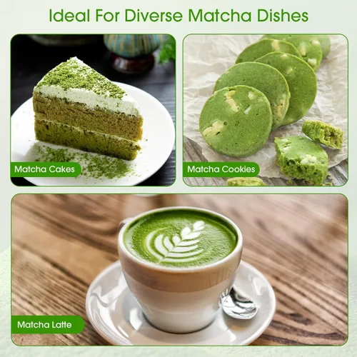 Vista 7 de Juego de 5 batidores de matcha, kit de batidores de matcha de bambú con soporte verde, accesorios de ceremonia de matcha japonesa, cuchara, batidor