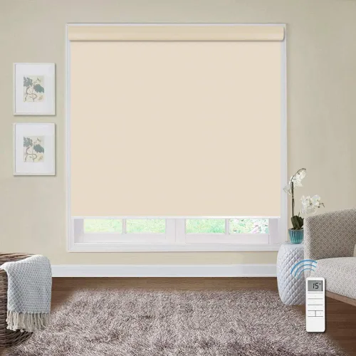 Vista 2 de Yin Yang Persianas motorizadas opacas sin cordón, con control remoto beige, inalámbricas y recargables, persianas de oscurecimiento de habitación