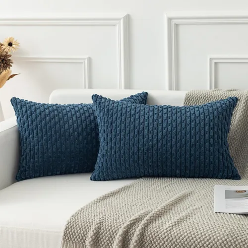 Vista 220 de Kevin Textile - Juego de 2 fundas de almohada decorativas de pana suave, estilo bohemio, a rayas, decoración del hogar para sofá, cama, sofá y sala