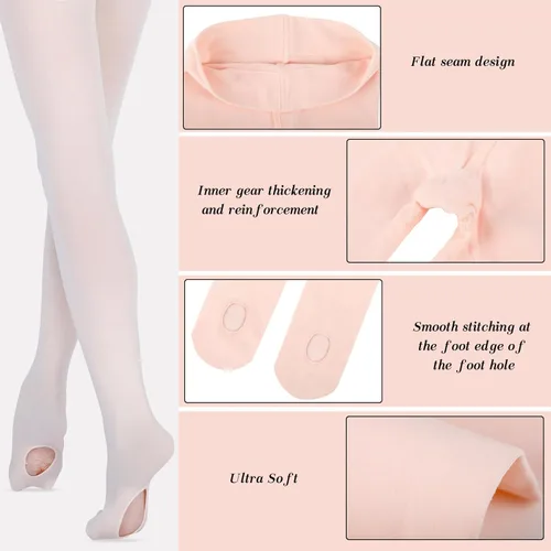 Vista 7 de HiDance Girl's Women's Ballet Dance Tights, Ultra Soft Convertible Footed Dance Sockings Ballet Transition Tights
