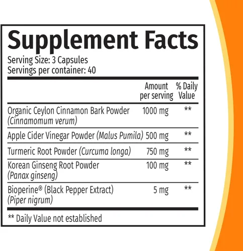 Vista 5 de Cápsulas 5 en 1 de canela de Ceilán de 2355 mg - Cápsulas de vinagre de canela de Ceilán y sidra de manzana - Cápsulas de cúrcuma y Panax Ginseng