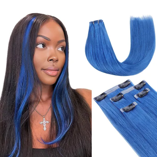 Vista 49 de Lashey Extensiones de cabello humano con clip, sin costuras, #1, color negro azabache, extensiones de cabello humano real, extensiones de cabello #1