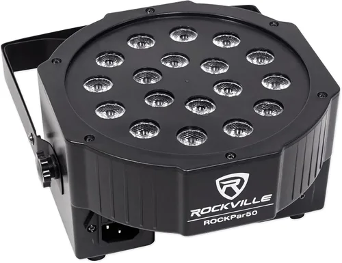 Vista 4 de Rockville RockPAR50 LED RGB Compact Par Can DJ/Club DMX Wash Light+Dual Bracket, Negro