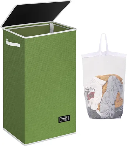 Vista 42 de SOLEDI - Canasta de lavandería con tapa de 100L, canasta de ropa plegable grande y alta, cesta de lavandería con bolsa removible fácil