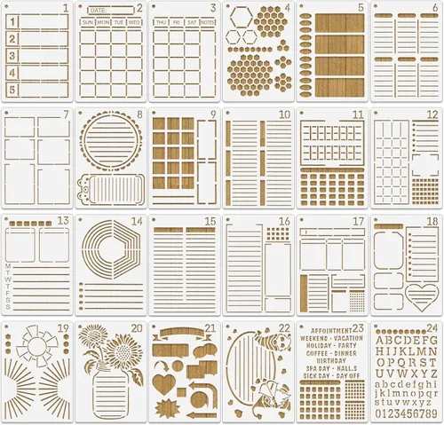 MWOOT Juego de 24 plantillas de dibujo surtidas, plantillas de pintura a escala de formas mixtas para álbumes de bricolaje, decoración de arte de