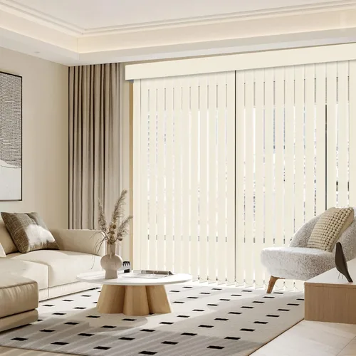 Vista 2 de Persianas verticales inalámbricas, persianas verticales de tela opaca beige, ahorro de energía, protección UV que reduce el ruido, persianas