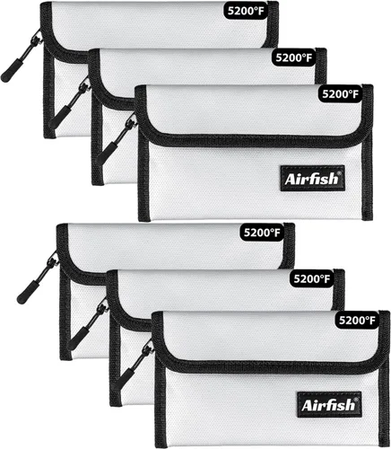 Vista 5 de Airfish Bolsa de dinero ignífuga, cartera ignífuga de 5 x 8 pulgadas, bolsa de dinero impermeable con cremallera, pequeña bolsa de efectivo ignífuga