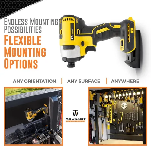 Vista 5 de Tool Wrangler Dewalt Organizador de Soporte de Herramientas - Compatible con 20V - 8 Soportes de Herramientas DeWalt Soporte de Pared para Taladro