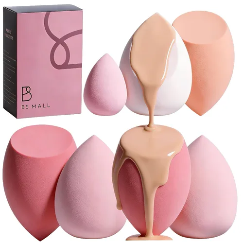 Vista 9 de Juego de esponjas para maquillaje BS-MALL, esponjas mezcladoras de 7 piezas para líquido, crema y polvo, multicolor con 1 mini esponja de maquillaje