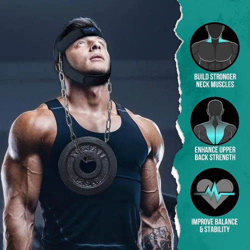 Vista 6 de Yes4All Arnés de cuello ajustable para entrenamiento con pesas, correa acolchada ancha para fortalecimiento y entrenamiento de resistencia, arnés