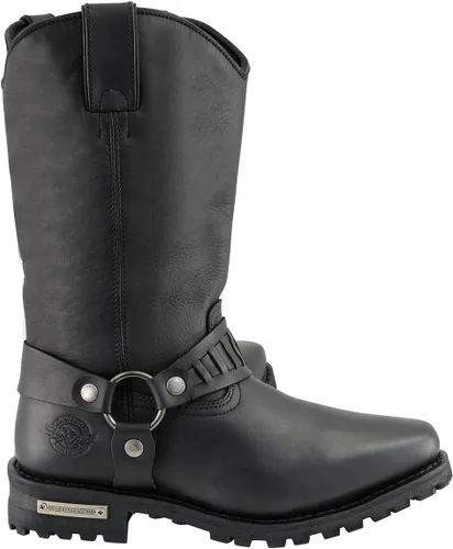 Vista 9 de Milwaukee Leather Botas de motocicleta estilo occidental de cuero negro clásico con arnés para hombre de 11 pulgadas MBM9015