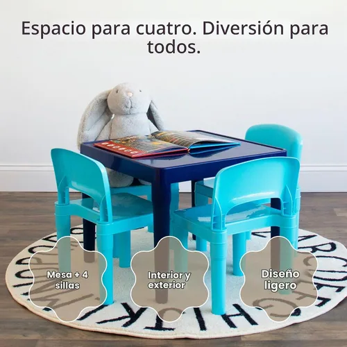 Vista 3 de Humble Crew Toddler Table and Chair Set for Kids, Indoor Outdoor, Plastic Mesa azul/sillas primarias