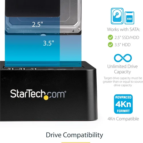 Vista 3 de StarTech.com Duplicadora de disco duro independiente, Clonador/copiadora externa de doble bahía HDD/SSD, estación de acoplamiento USB a SATA III