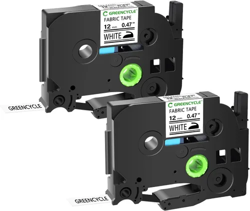 GREENCYCLE Paquete de 2 cintas de etiquetas de tela para ropa, color negro sobre blanco, compatibles con Ptouch TZe-FA231 TZ-FA231 AZE-FA231 1/2