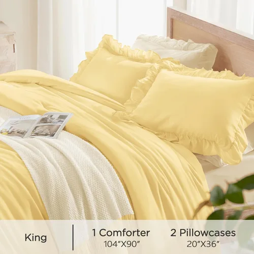 Vista 255 de Andency - Edredón beige con volantes tamaño individual, de 2 piezas, estilo rústico shabby clásico para niños, ligero y suave de microfibra