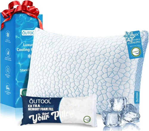 Vista 13 de QUTOOL Almohadas refrescantes mejoradas para dormir, almohadas de espuma viscoelástica trituradas CertiPUR-US tamaño Queen, juego de 2 para personas