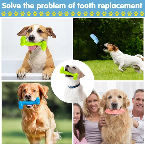 Vista 6 de Skylety 6 juguetes masticables para dentición de cachorros, huesos de goma, lindos juguetes para perros pequeños de 2 a 8 meses, limpieza y alivio