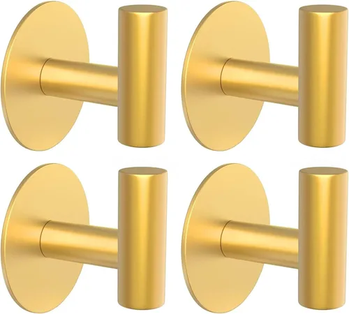Paquete de 4 ganchos adhesivos dorados para toallas, ganchos autoadhesivos de acero inoxidable para abrigo, gancho para colgar en la pared para