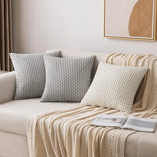 Vista 5 de MIULEE Juego de 2 fundas de almohada decorativas de pana suave, fundas de almohada bohemias a rayas, decoración del hogar rural para sofá, cama