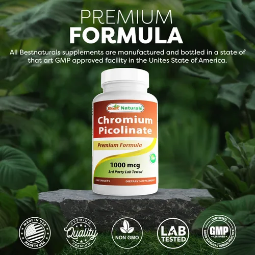 Vista 5 de Best Naturals Picolinato de Cromo 1000mcg 240 Tabletas