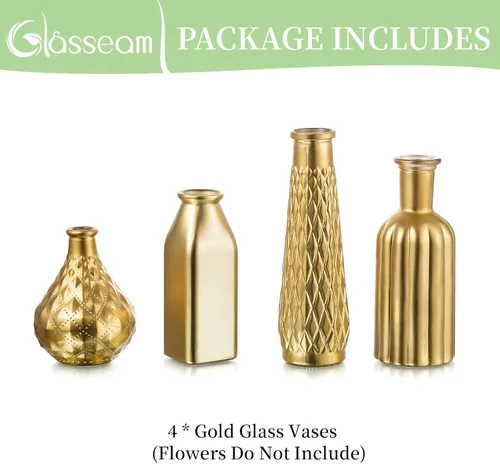 Vista 8 de Glasseam - Jarrón dorado de vidrio para flores: pequeños jarrones de vidrio para centros de mesa de la sala de estar y la mesa de la cocina, 4
