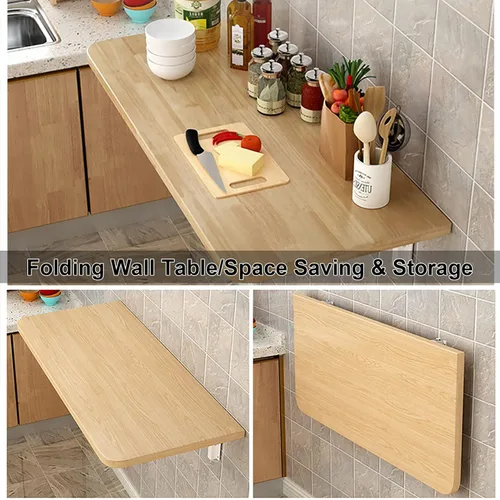 Vista 2 de HARELA Mesa plegable de 1 pulgada de grosor para colgar en la pared, mesa plegable de lavandería, mesa plegable resistente para oficina en casa