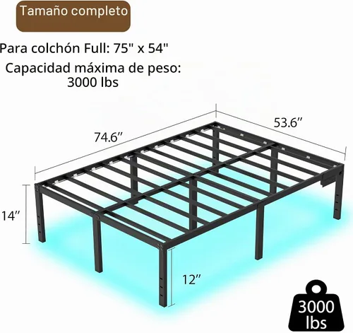 Vista 4 de Marcos de Cama Individuales de 14 Pulgadas Marco de Cama de Plataforma con Gran Espacio de Almacenamiento, Marco de Cama Negro Tamaño Individual