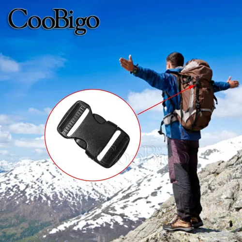 Vista 6 de CooBigo Paquete de 10 hebillas de liberación lateral de plástico de 3/4 pulgadas, doble ajustable, mochila táctica para acampar al aire libre