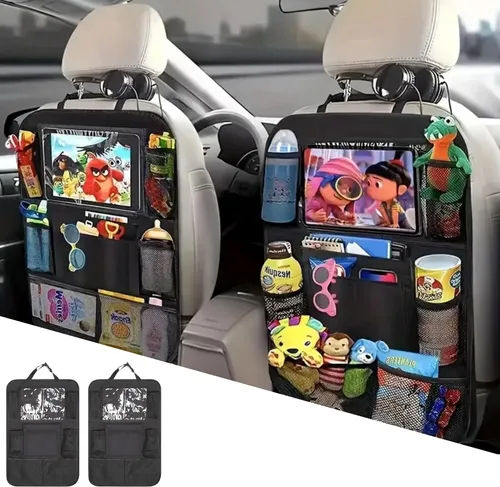 Organizador de asiento trasero de automóvil, bolsillos de asiento para niños, protector de asiento trasero, correas fuertes duraderas, soporte